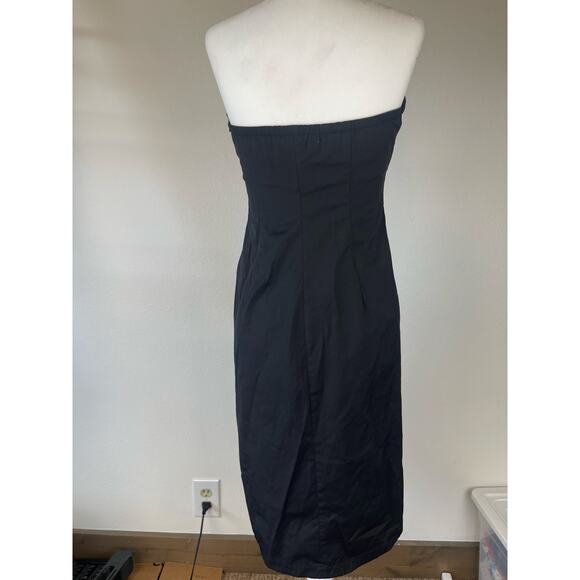 J. Crew Strapless Cotton Black Dress Size 4 Midi Classy Fitted summer bodycon - Picture 3 of 7